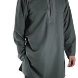 Hijaz Men's Embroidered Cool Gray Kurta Top Wrinkle Free Cotton Short Tunic
