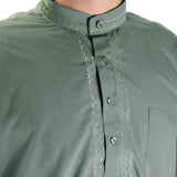 Hijaz Men's Embroidered Warm Gray Kurta Top Wrinkle Free Cotton Short Tunic