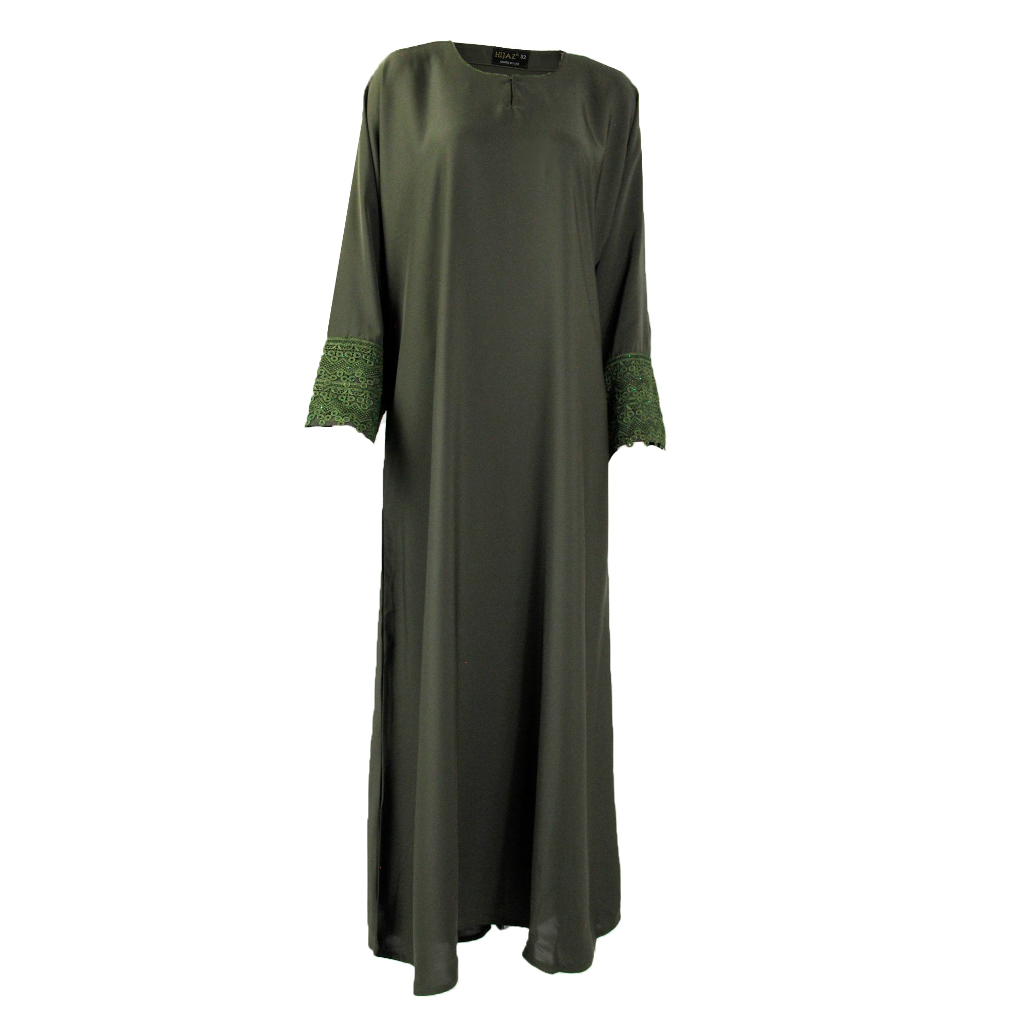 Hijaz Olive Green Korean Nidha Emirati Abaya Arab Dress with Embroider
