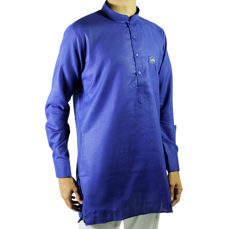 Hijaz Men's Blue Modern Casual Cotton Short Asian Kurta Shirt With Accent Cuffs - Hijaz Cultural Fashion