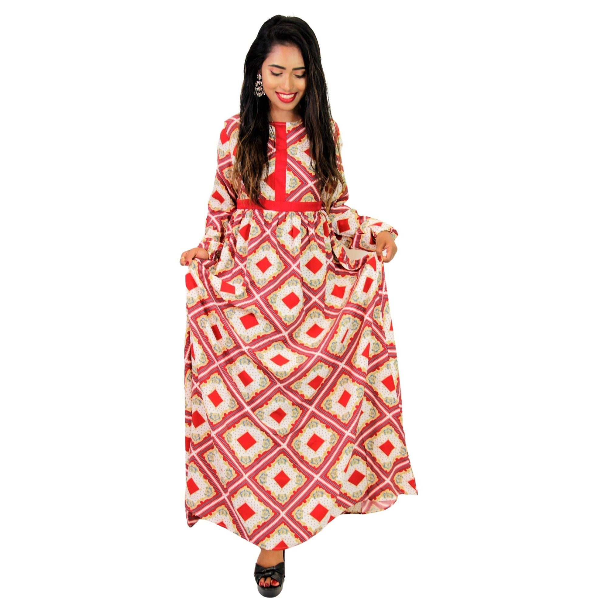 Hijaz Royal Red and Gold Women's Modern Abaya Dress #WAD002