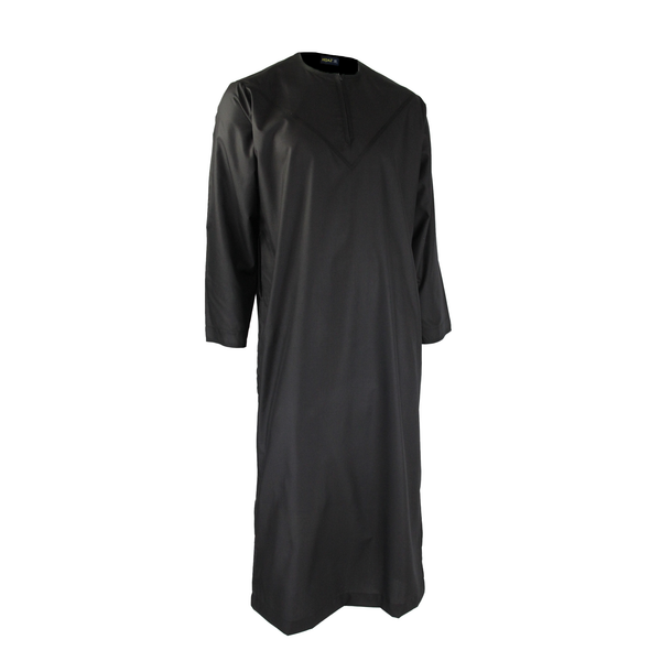 Hijaz Black Relax Fit Casual Embroidered Omani Thobe With Zipper and Pockets