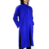 Hijaz Men's Embroidered Plain Royal Blue Kurta Top Wrinkle Free Cotton Short Tunic
