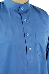 Hijaz Blue Men's Formal Arabian Thobe Cotton Kaftan Kandura With Pockets