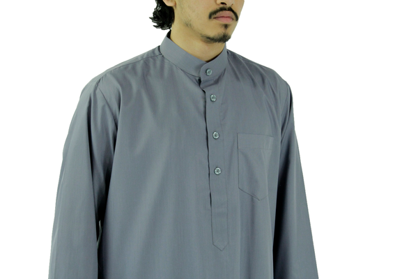 Hijaz Light Gray Men's Formal Arabian Thobe Cotton Kaftan Kandura With Pockets