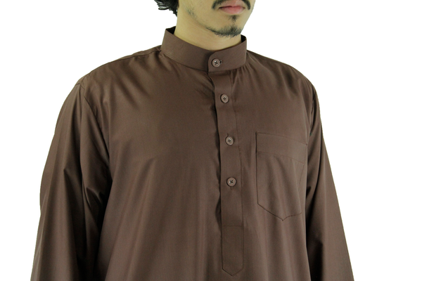 Hijaz Chocolate Brown Men's Formal Arabian Thobe Cotton Kaftan With Pockets