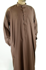 Hijaz Chocolate Brown Men's Formal Arabian Thobe Cotton Kaftan With Pockets
