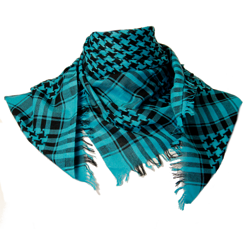 Turquoise Checkered Design Shemagh Tactical Desert Turban Scarf Keffiyeh