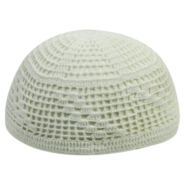 Extra Stretchable Large White Kufi One Size Diamond Knit Crochet Skull Cap