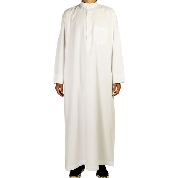 Hijaz Men’s Authentic White Formal Thobes Arabian Robe Kaftan with Pockets
