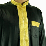 Hijaz Premium Arabian Thobe Black Vietnamese Cotton Kaftan With Gold Accents