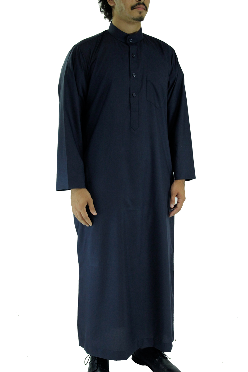 Hijaz Midnight Blue Men's Formal Arabian Thobe Cotton Kaftan With Pockets