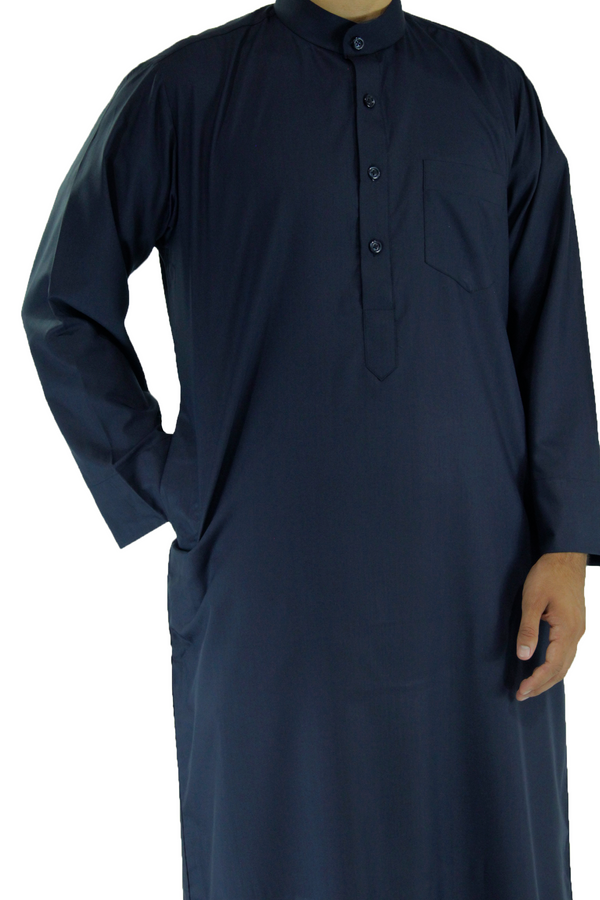 Hijaz Midnight Blue Men's Formal Arabian Thobe Cotton Kaftan With Pockets
