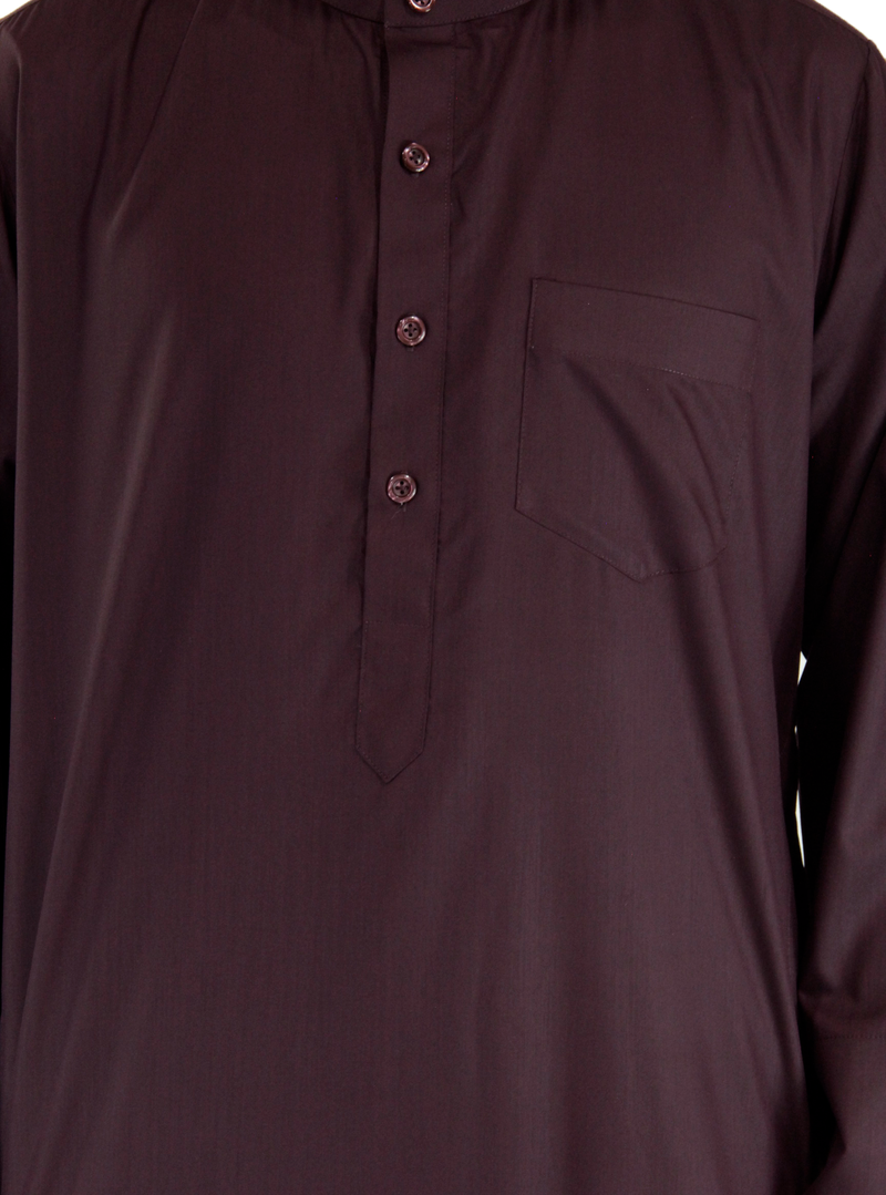 Hijaz Dark Purple Men's Formal Arabian Thobe Cotton Kaftan With Pockets