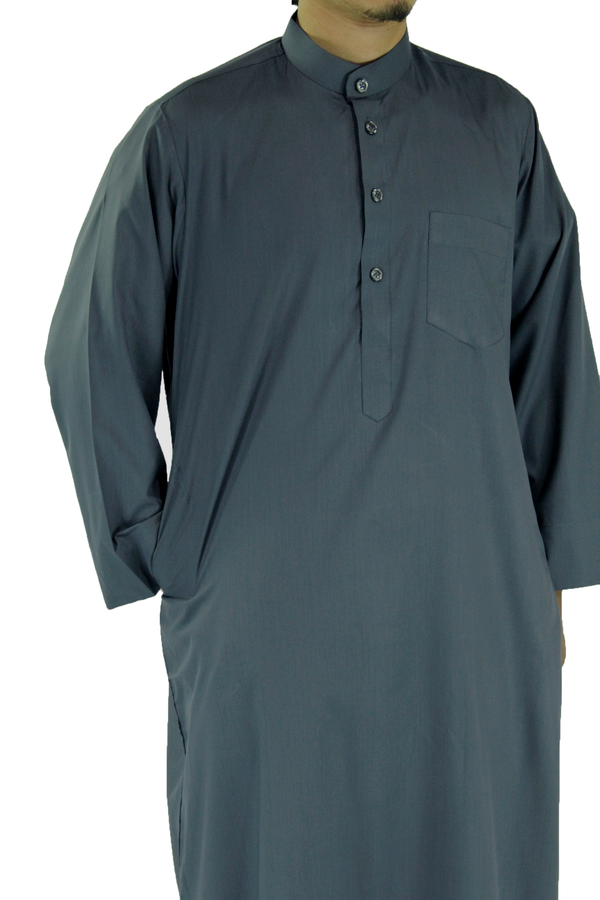 Hijaz Slate Gray Men's Formal Arabian Thobe Cotton Kaftan With Pockets