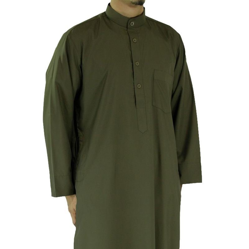 Hijaz Savannah Green Men's Formal Arabian Thobe Cotton Kaftan With Pockets