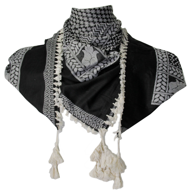 White and Black Tulip Design Turban Shemagh Tactical Desert Scarf Keffiyeh