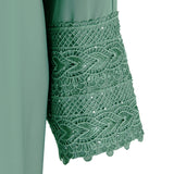 Hijaz Mint Green Korean Nidha Emirati Abaya Arab Dress with Embroidered Sleeves