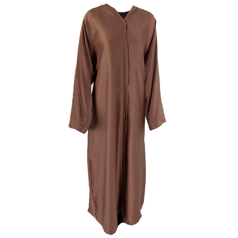 Hijaz Dark Brown Nidha Emirati Open Abaya Cover All Dress with Button Closure