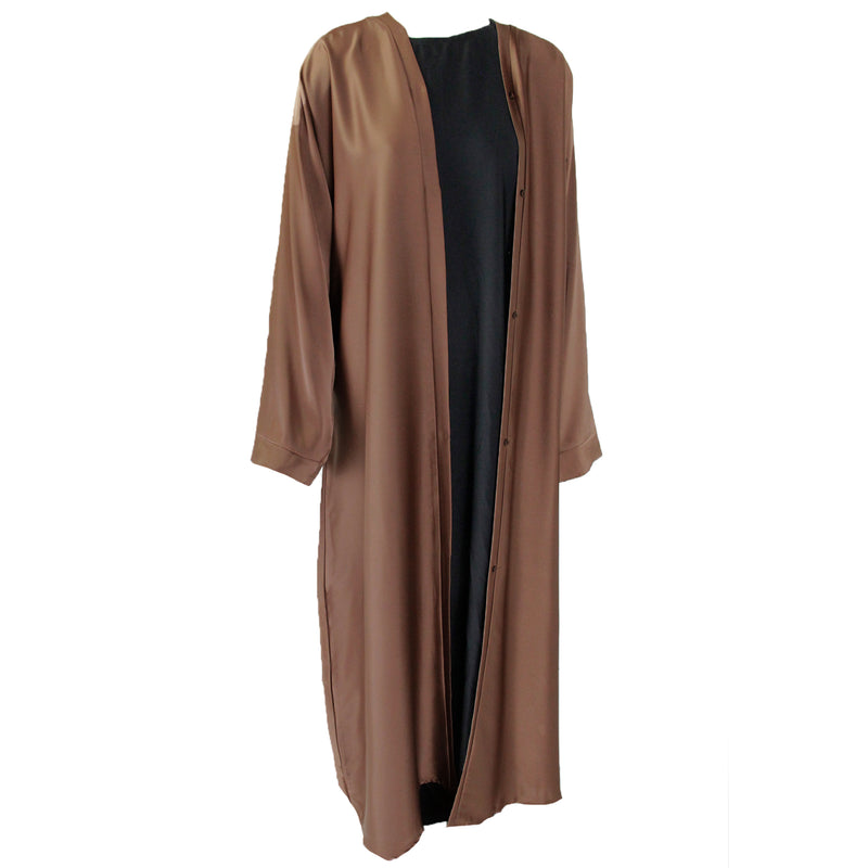 Hijaz Dark Brown Nidha Emirati Open Abaya Cover All Dress with Button Closure