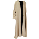 Hijaz Beige Nidha Emirati Open Abaya Cover All Dress with Button Closure