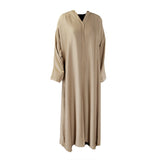 Hijaz Beige Nidha Emirati Open Abaya Cover All Dress with Button Closure