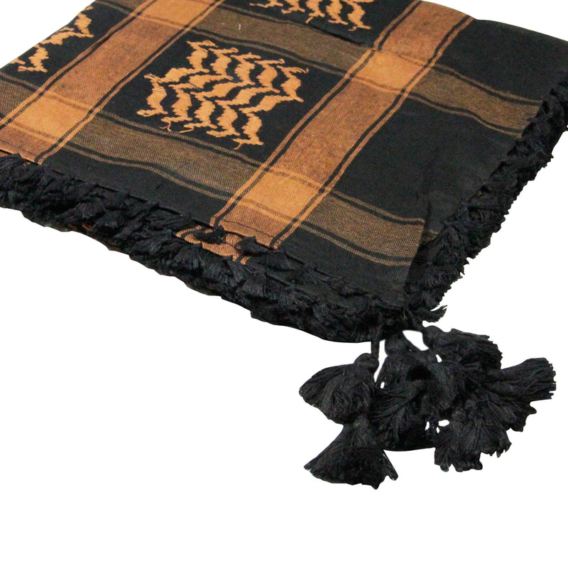 Black and Brown Shemagh Tactical Desert Scarf Keffiyeh with Tassles - Hijaz Cultural Fashion