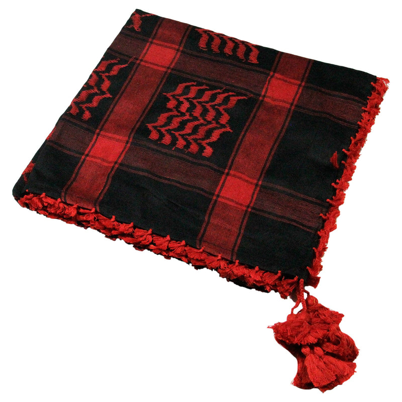 Black and Cherry Red Shemagh Tactical Desert Scarf Keffiyeh with Tassles - Hijaz Cultural Fashion
