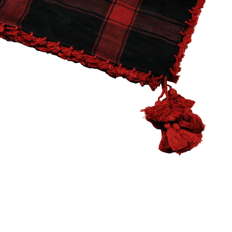 Black and Cherry Red Shemagh Tactical Desert Scarf Keffiyeh with Tassles - Hijaz Cultural Fashion