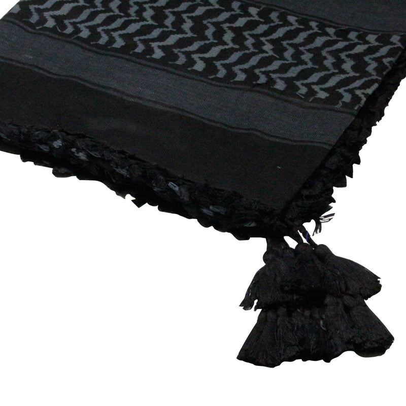 Black and Cool Gray Shemagh Tactical Desert Scarf Keffiyeh with Tassles - Hijaz Cultural Fashion