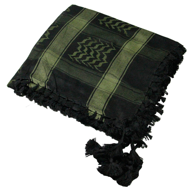 Black and Forest Green Shemagh Tactical Desert Scarf Keffiyeh with Tassles - Hijaz Cultural Fashion