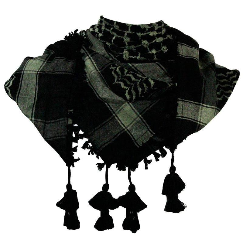 Black and Pine Green Shemagh Tactical Desert Scarf Keffiyeh with Tassles - Hijaz Cultural Fashion