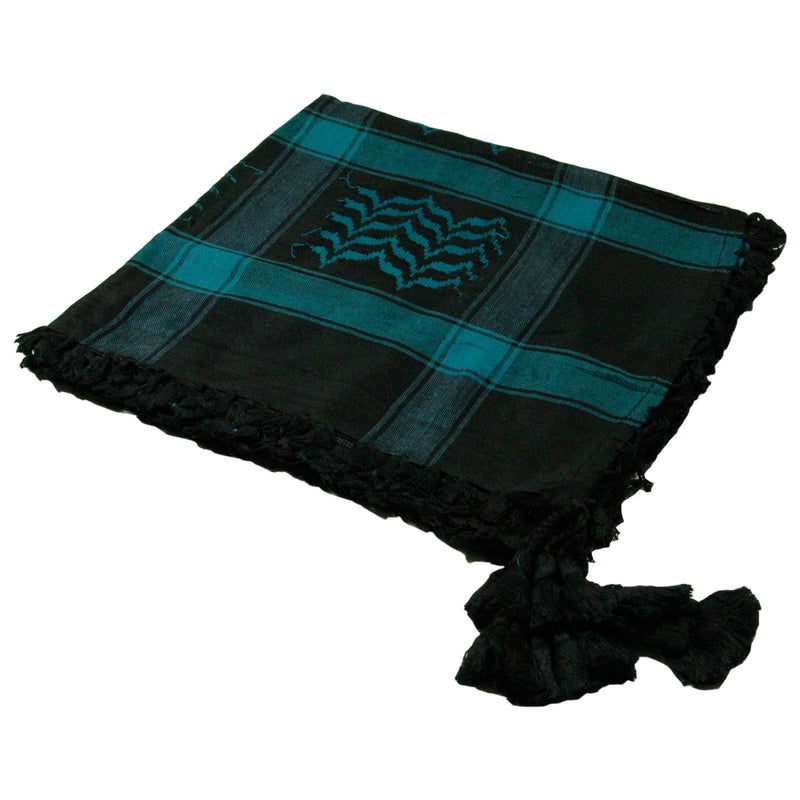 Black and Teal Shemagh Tactical Desert Scarf Keffiyeh with Tassles - Hijaz Cultural Fashion