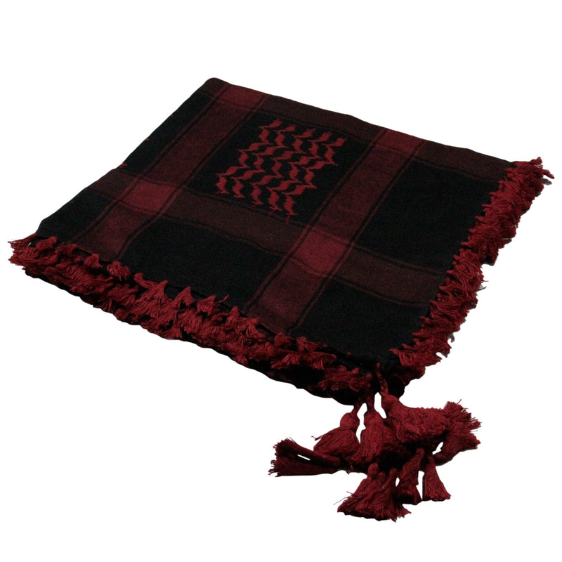 Black and Wine Red Shemagh Tactical Desert Scarf Keffiyeh with Tassles - Hijaz Cultural Fashion