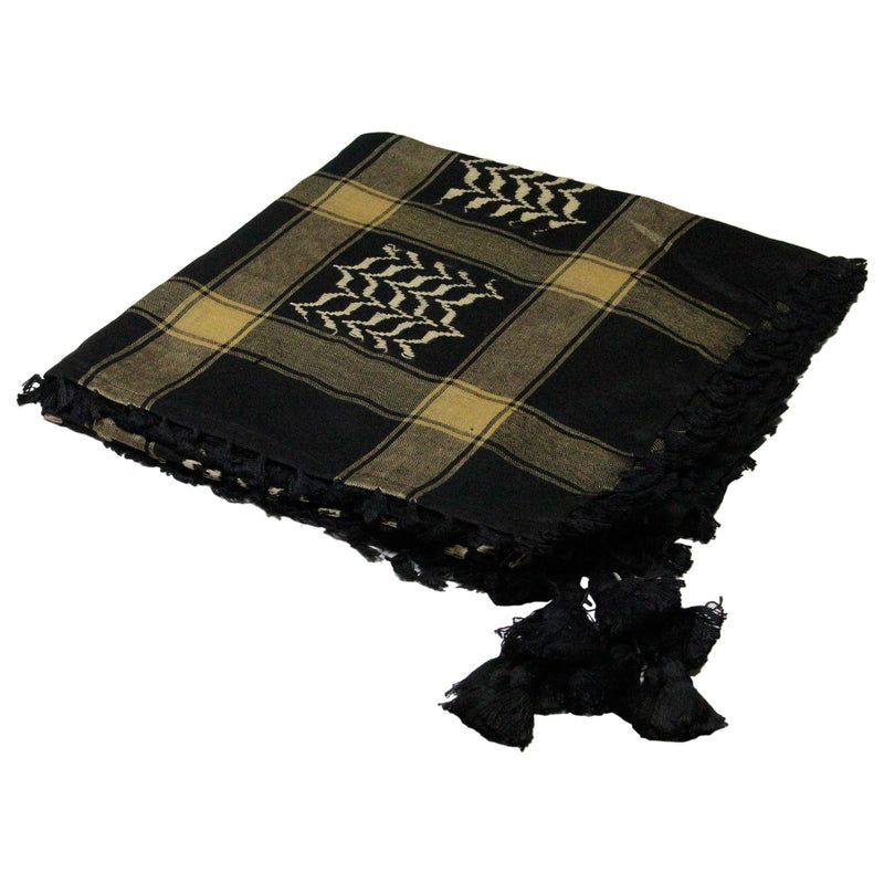 Black and Yellow Shemagh Tactical Desert Scarf Keffiyeh with Tassles - Hijaz Cultural Fashion