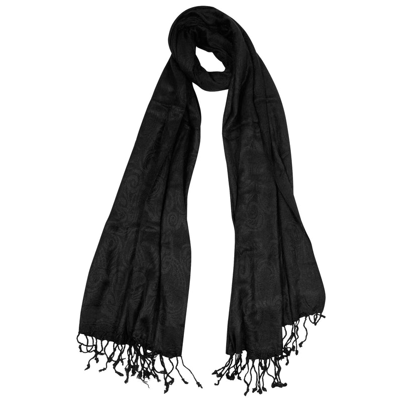Black Jacquard Style Embroidered Rectangle Women's Hijab Scarf with Tassles - Hijaz Cultural Fashion