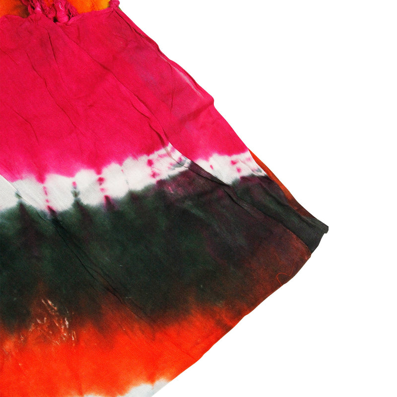 Blue Orange Green and Pink Tie Dye Rectangle Women's Hijab Scarf with Tassles - Hijaz Cultural Fashion