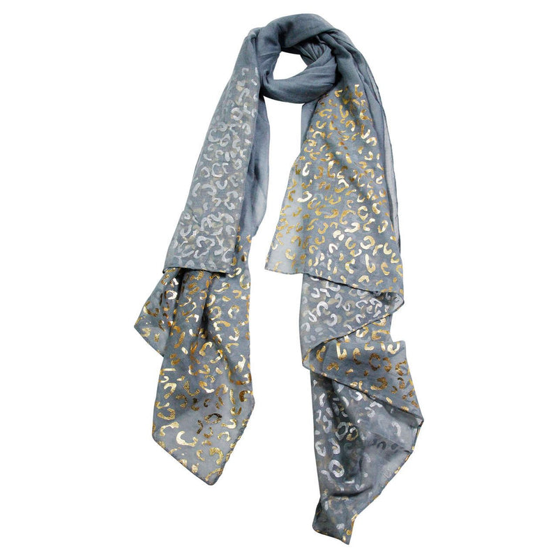 Cool Gray Lightweight Rectangle Women's Hijab Scarf with Gold Pattern Print - Hijaz Cultural Fashion