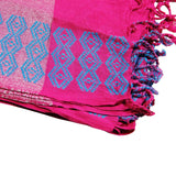 Fuchsia Purple Soft Rectangle Women's Hijab Scarf with Tassle Blue Stitch Design - Hijaz Cultural Fashion