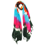 Green Blue Pink and Brown Tie Dye Rectangle Women's Hijab Scarf with Tassles - Hijaz Cultural Fashion