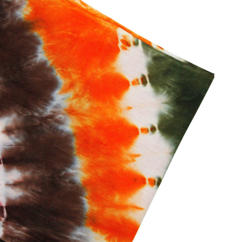 Green Orange Pink and Brown Tie Dye Rectangle Women's Hijab Scarf with Tassles - Hijaz Cultural Fashion