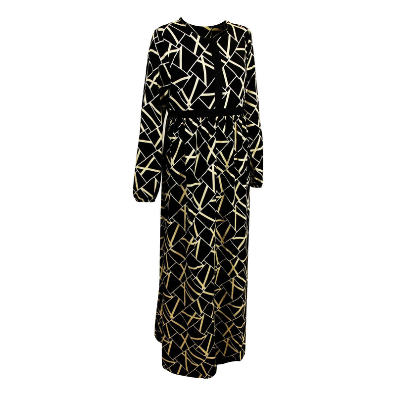 Hijaz Black and Gold Chandelier Women's Modest Modern Abaya Maxi Party Dress - Hijaz Cultural Fashion