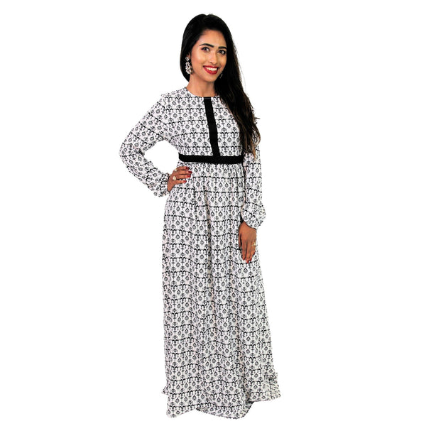 Hijaz Black and White Chandelier Women's Modest Modern Abaya Maxi Party Dress - Hijaz Cultural Fashion