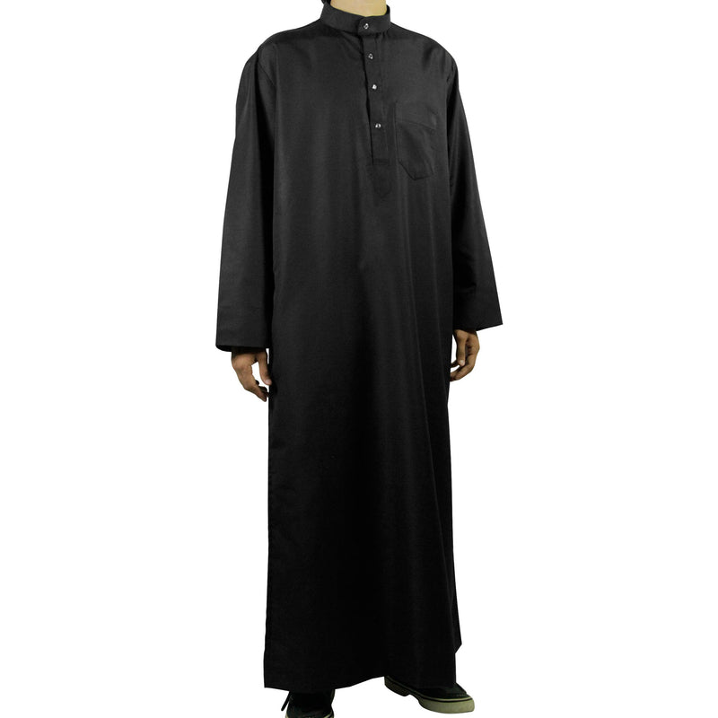Hijaz Black Relax Loose Fit Long Sleeve Men's Formal Thobe Cotton Arab Robe - Hijaz Cultural Fashion