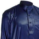 Hijaz Blue Formal Fitted Men's Thobe Dishdasha Polished Cotton Luxury Arab Robe - Hijaz Cultural Fashion