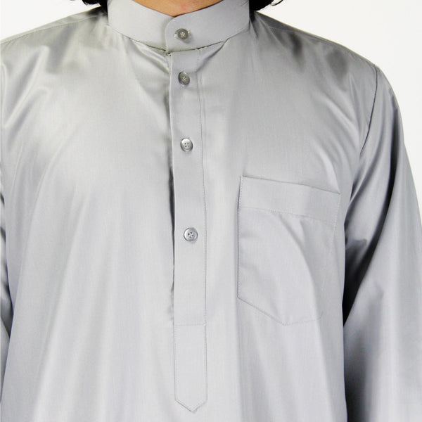 Hijaz Gray Relax Loose Fit Long Sleeve Men's Formal Thobe Kaftan Disdasha Cotton Arab Robe - Hijaz Cultural Fashion