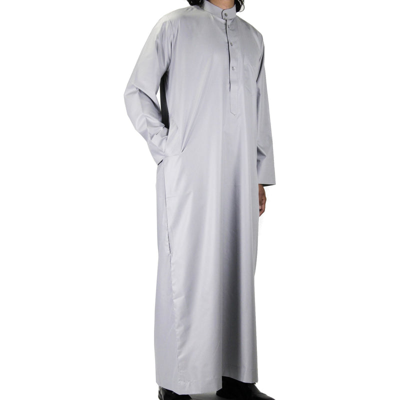 Hijaz Gray Relax Loose Fit Long Sleeve Men's Formal Thobe Kaftan Disdasha Cotton Arab Robe - Hijaz Cultural Fashion