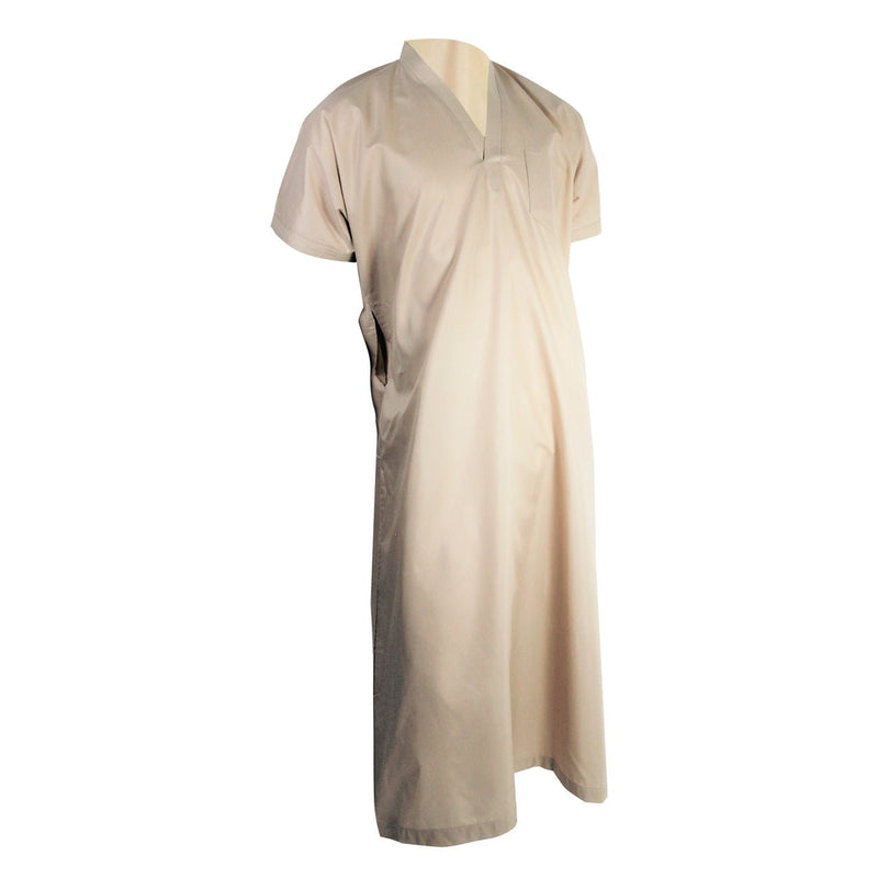 Hijaz Light Brown V-Neck Short Sleeve Casual Cotton Men's Thobe Arab Robe Dishdasha - Hijaz Cultural Fashion