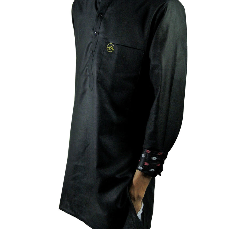 Hijaz Men's Black Modern Casual Cotton Short Asian Kurta Shirt With Accent Cuffs - Hijaz Cultural Fashion