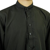 Hijaz Men's Embroidered Plain Black Kurta Top Wrinkle Free Cotton Long Tunic - Hijaz Cultural Fashion